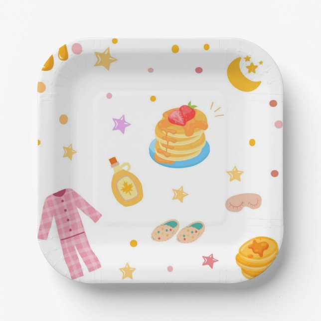 Pancakes and Pyjamas Birthday Party Paper Plate  (Front)