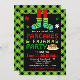 Pancakes and Pyjamas Birthday Socks Green Plaid In Invitation