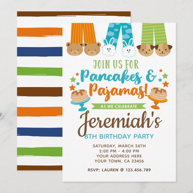 Pancakes and Pyjamas Boy Birthday Invitation (Front/Back)