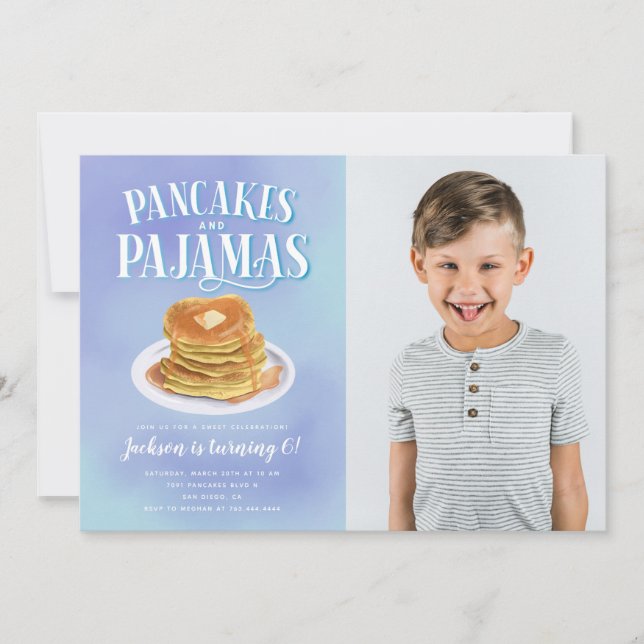 Pancakes and Pyjamas Boys Birthday Party Invitation (Front)