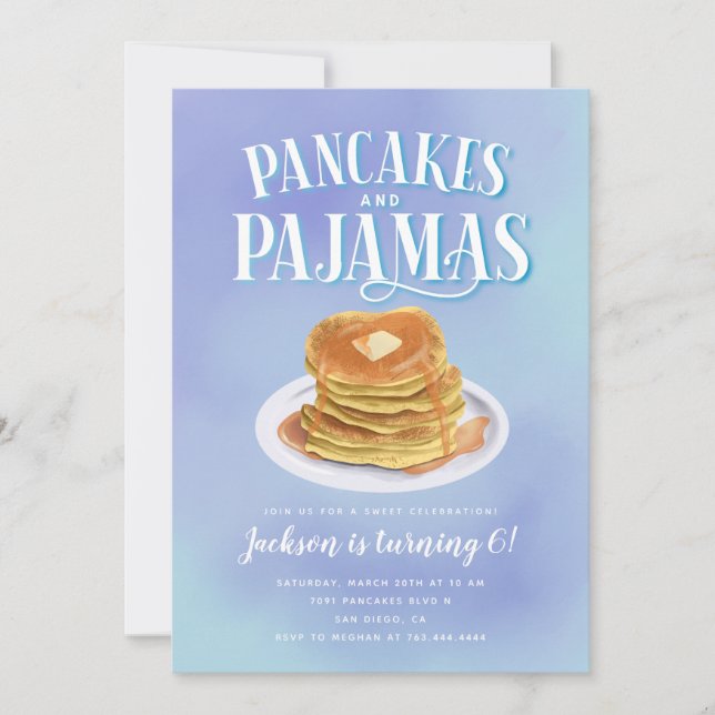 Pancakes and Pyjamas Boys Birthday Party Invitation (Front)