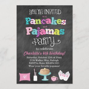 Pancakes and Pyjamas Chalkboard Style Invitation