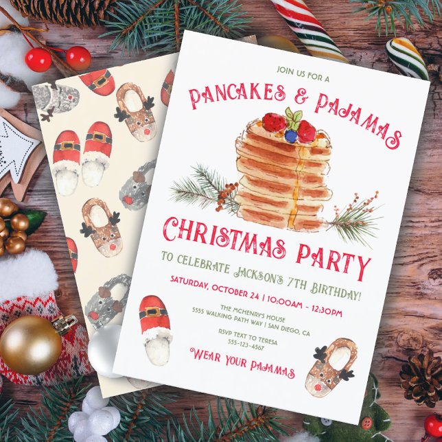 Pancakes and Pyjamas Christmas Birthday Party Invitation (Creator Uploaded)