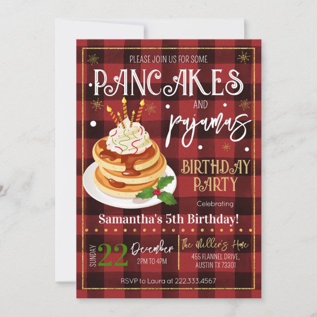 Pancakes and Pyjamas Christmas Party Invitation (Front)