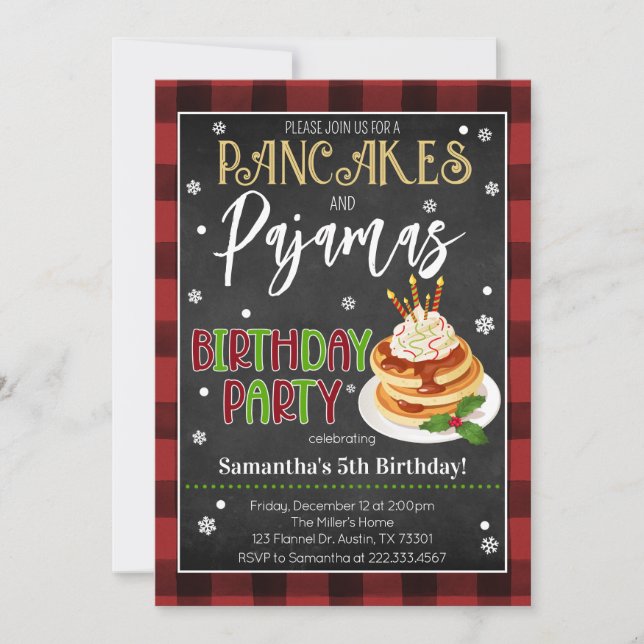 Pancakes and Pyjamas Christmas Party Invitation (Front)