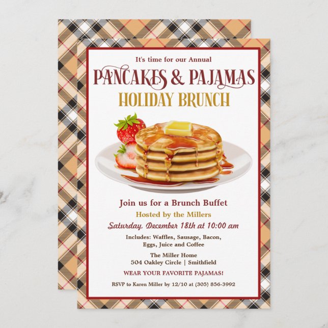 Pancakes and Pyjamas Holiday Brunch Invitation (Front/Back)