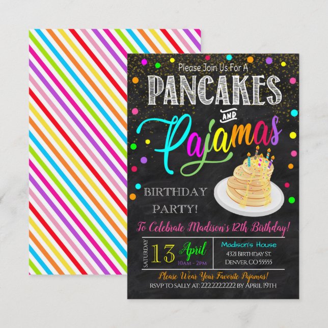 Pancakes and Pyjamas Party Invitation (Front/Back)