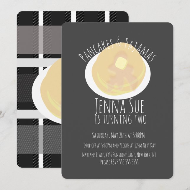 Pancakes and Pyjamas Sleepover Girls | Plaid Invitation (Front/Back)