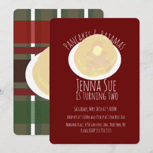 Pancakes and Pyjamas Sleepover Girls   Plaid Invitation