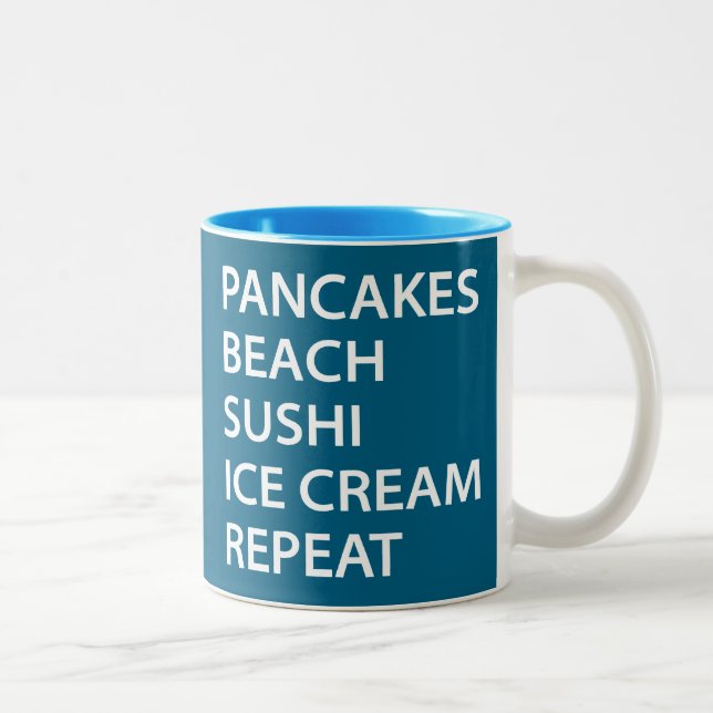Pancakes Beach Sushi Ice Cream Repeat Two-Tone Coffee Mug (Right)