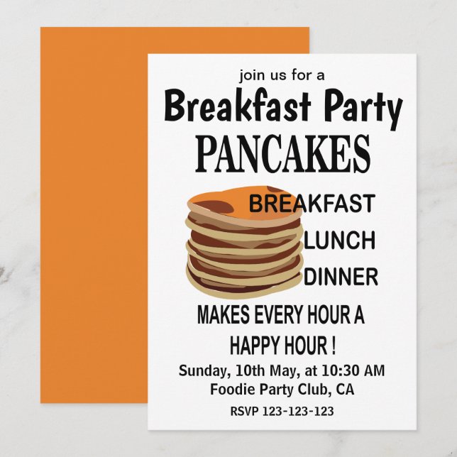 Pancakes Breakfast Pancake Party Invitation (Front/Back)