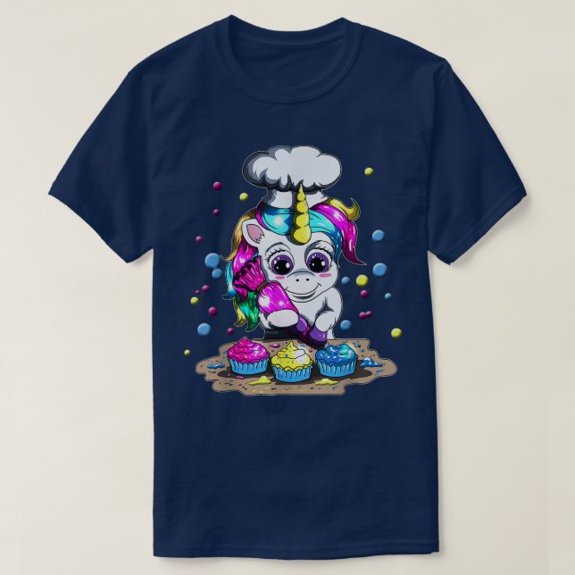 Pancakes Cupcake Muffin Baking Unicorn With Chef's T-Shirt (Design Front)