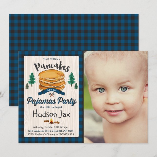 Pancakes Et Pajamas Invitation Plaid (Devant / Derrière)