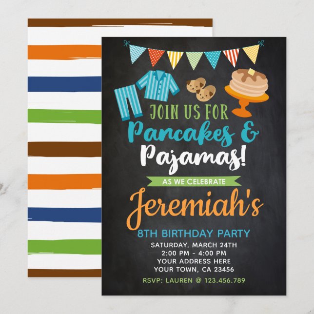 Pancakes et pyjamas Boy Invitation d'anniversaire (Devant / Derrière)