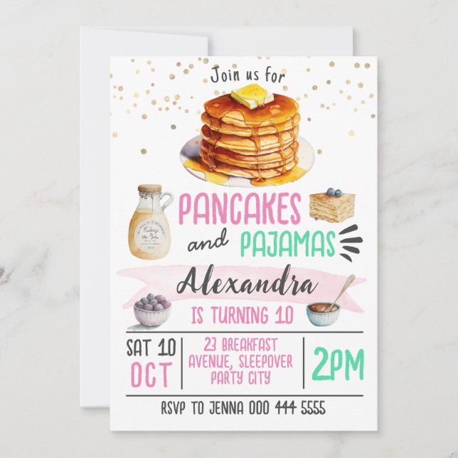 Pancakes et pyjamas couché Invitation Anniversaire (Devant)