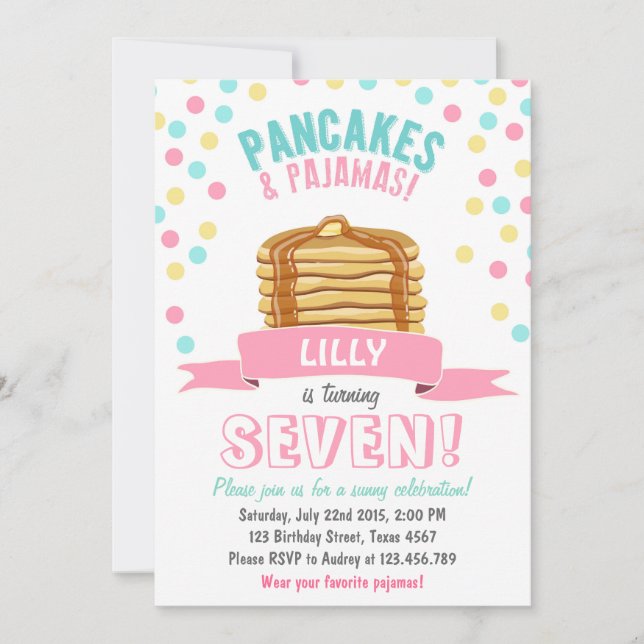 Pancakes et pyjamas Invitation de fête d'anniversa (Devant)