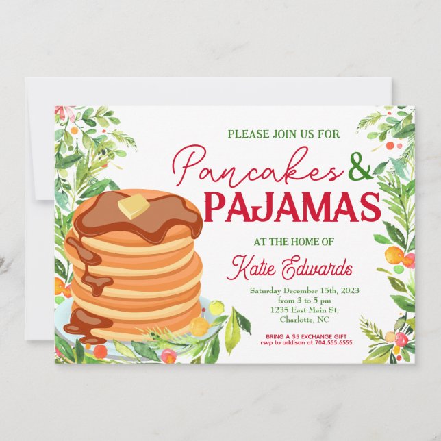 Pancakes et pyjamas Invitation de Noël (Devant)