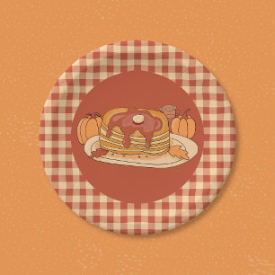 Pancakes - Fall Buffalo Plaid Pattern Paper Plate