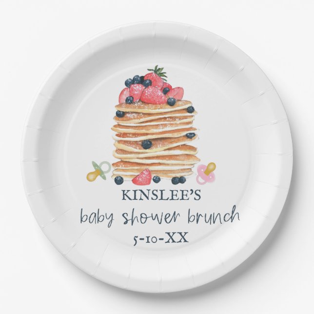 Pancakes & Pacifiers Baby Shower Brunch Paper Plate (Front)