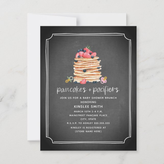 Pancakes + Pacifiers Chalkboard Brunch Baby Shower Invitation (Front)
