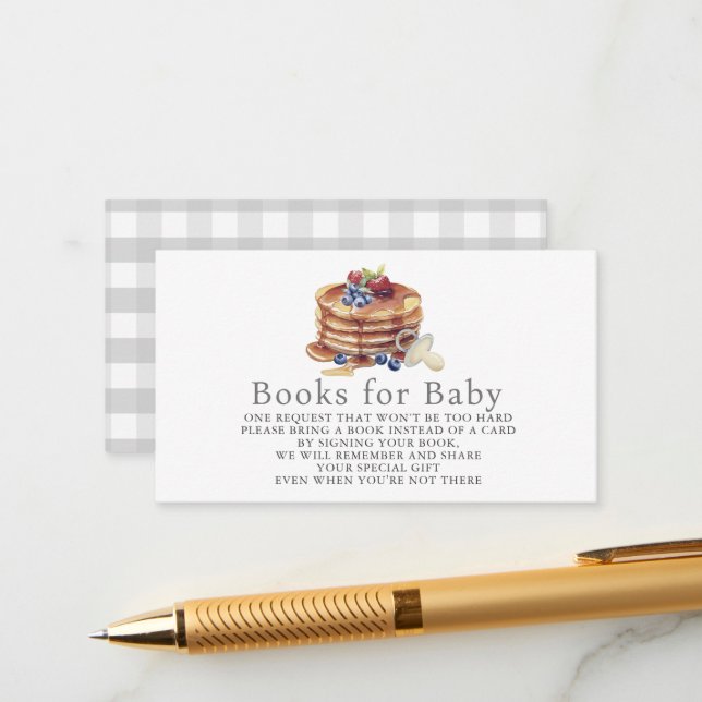 Pancakes & Pacifiers Gray Gingham Book Request Enclosure Card (Front/Back In Situ)