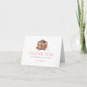 Pancakes & Pacifiers Pink Gingham Girl Baby Shower Thank You Card