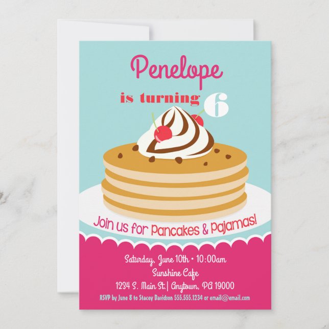 Pancakes Pajamas Invitation Filles Anniversaire (Devant)