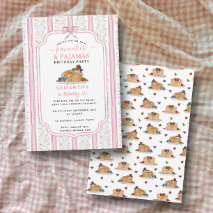 Pancakes Pajamas PJ's Girl Kids Birthday Party Invitation