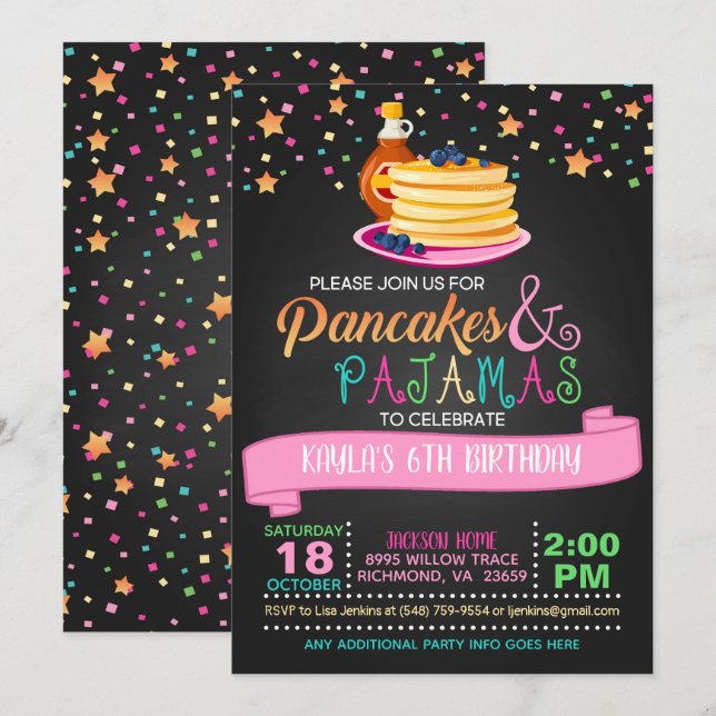 Pancakes & Pyjamas Birthday Invitation (Front/Back)