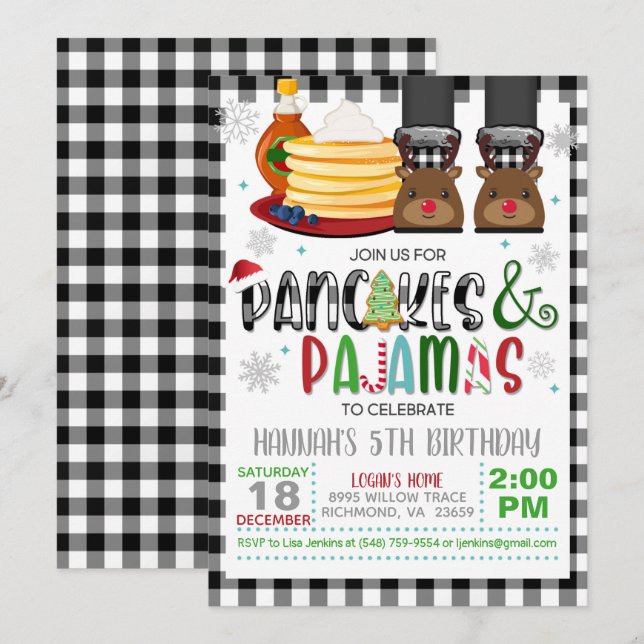 Pancakes & Pyjamas Christmas Birthday Invitation G (Front/Back)