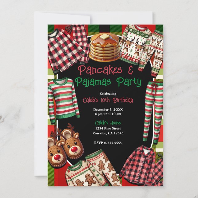 Pancakes & Pyjamas Christmas PJ's Party Birthday Invitation (Front)