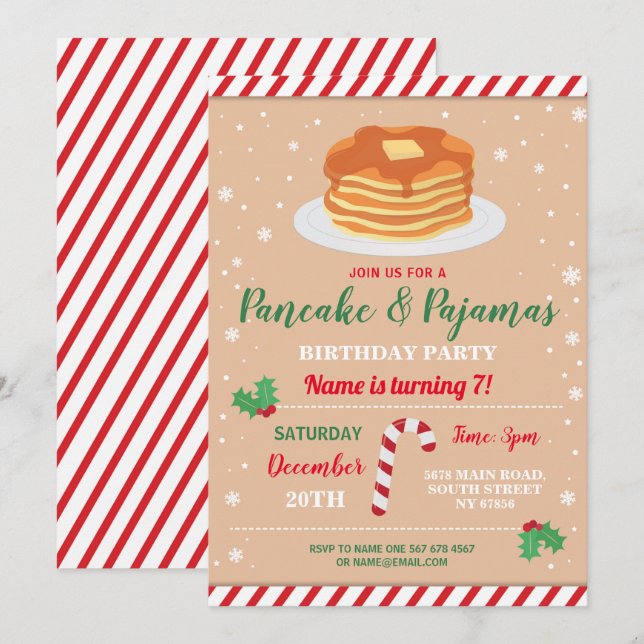 Pancakes & Pyjamas Party Christmas Pyjamas Invite (Front/Back)
