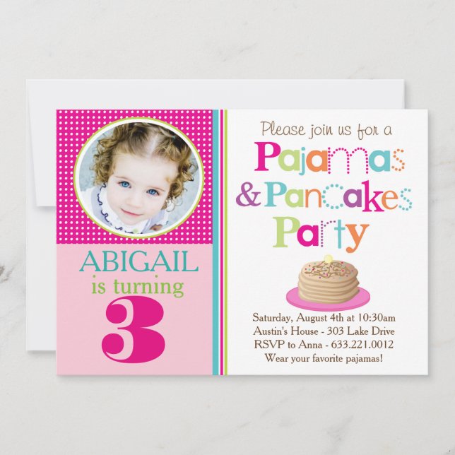 Pancakes & Pyjamas Party Invitation (Photo) (Front)
