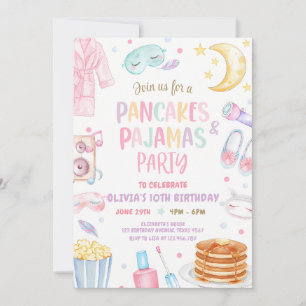 Pancakes & Pyjamas Pink Slumber Party Birthday Invitation