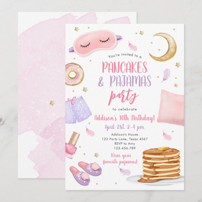 Pancakes Pyjamas Sleepover Slumber Party Birthday  Invitation (Front/Back)