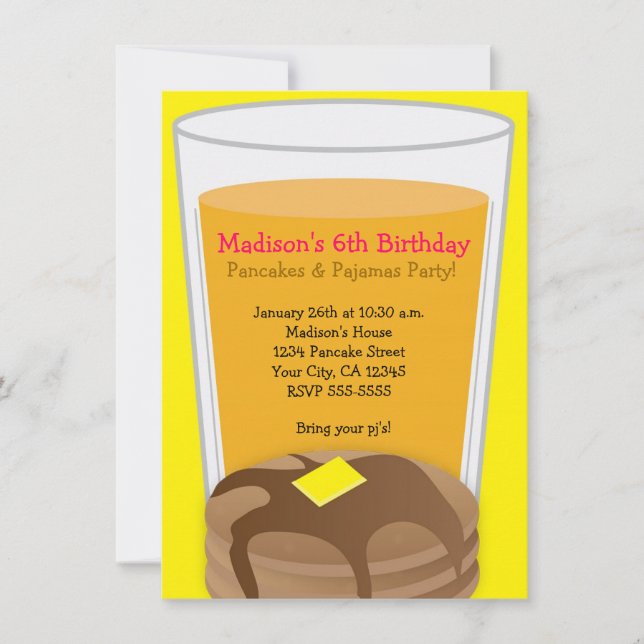 Pancakes & Pyjamas Yellow Brunch Party Invitation (Front)