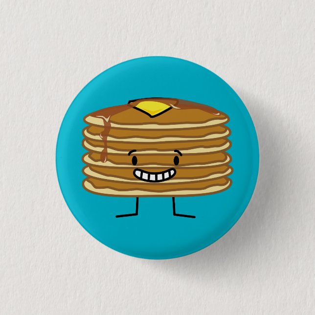 Pancakes stack butter syrup fluffy breakfast 1 inch round button (Front)