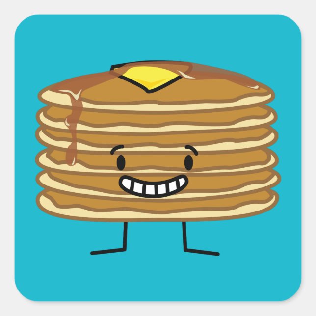 Pancakes stack butter syrup fluffy breakfast square sticker (Front)