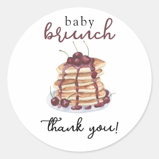 Pancakes Sweet Cherry Baby Shower Thank You Card Classic Round Sticker (Front)
