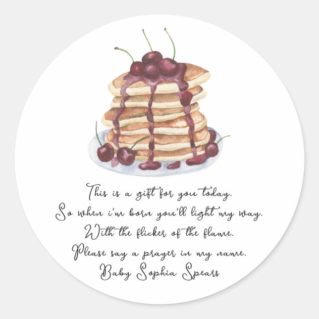 Pancakes Sweet Cherry Prayer Candle Label (Front)