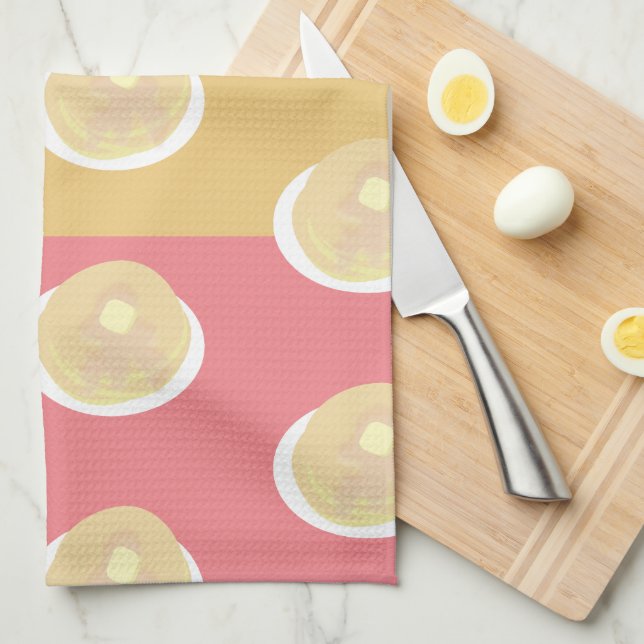 Pancakes Syrup Dripping Colourful Pink Teal Yellow Kitchen Towel (Quarter Fold)
