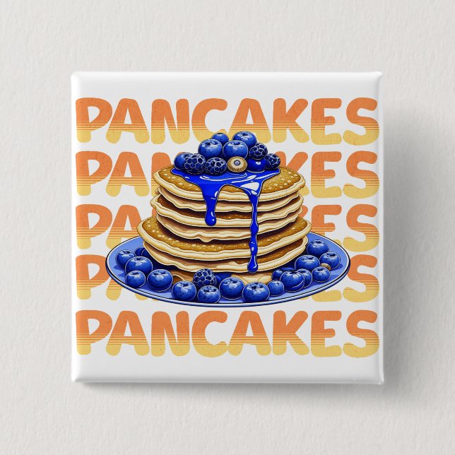 Pancakes Topped with Blueberries 2 Inch Square Button (Front)