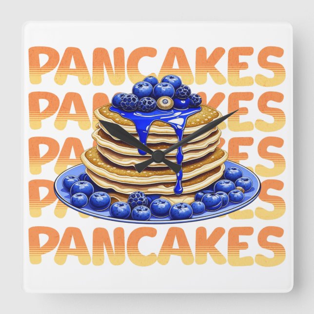 Pancakes Topped with Blueberries Square Wall Clock (Front)