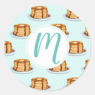 Pancakes with Maple Syrup & Polkadot Pattern Classic Round Sticker