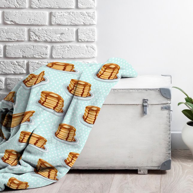 Pancakes with Maple Syrup & Polkadot Pattern Fleece Blanket (Pancake Pattern Fleece Blanket)