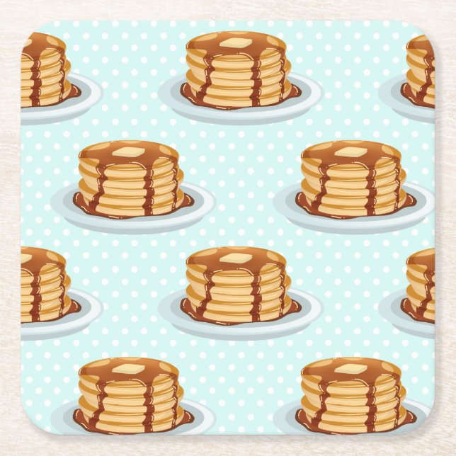 Pancakes with Maple Syrup & Polkadot Pattern Square Paper Coaster (Front)