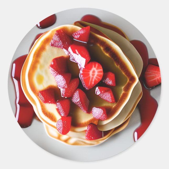 Pancakes with Strawberry Syrup Classic Round Sticker (Front)