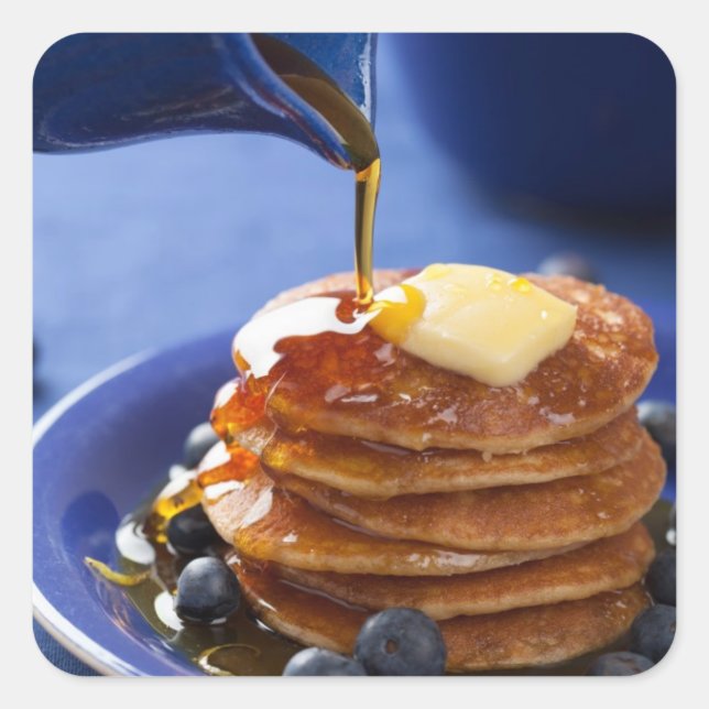 Pancakes with syrup and blueberry square sticker (Front)