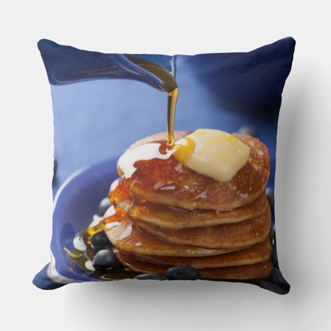 Pancakes with syrup and blueberry throw pillow (Front)