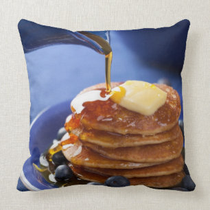 Pancakes with syrup and blueberry throw pillow